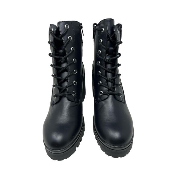 Wild Pair Black Faux Leather Lace Up Combat Boots 8.5 Grunge Punk Emo - Picture 4 of 9
